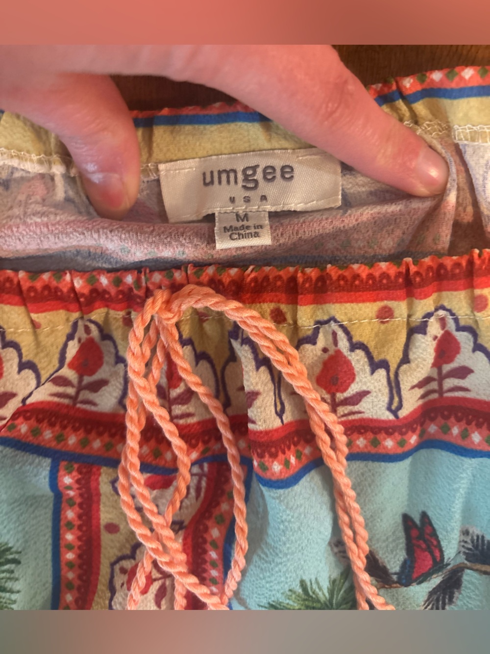Umgee Mint Off-Shoulder Floral Peasant Blouse with Coral Trim - Picture 6 of 7